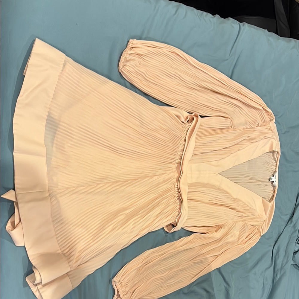 Milly Blush Pleated V-Neck Dress